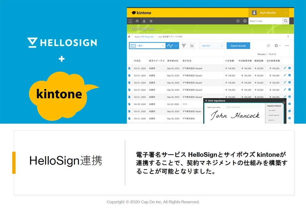 CapDoとSazae 共同開発のHelloSignとkintoneの連携プラグイン「Dropbox “HelloSign” for kintone」の提供開始！