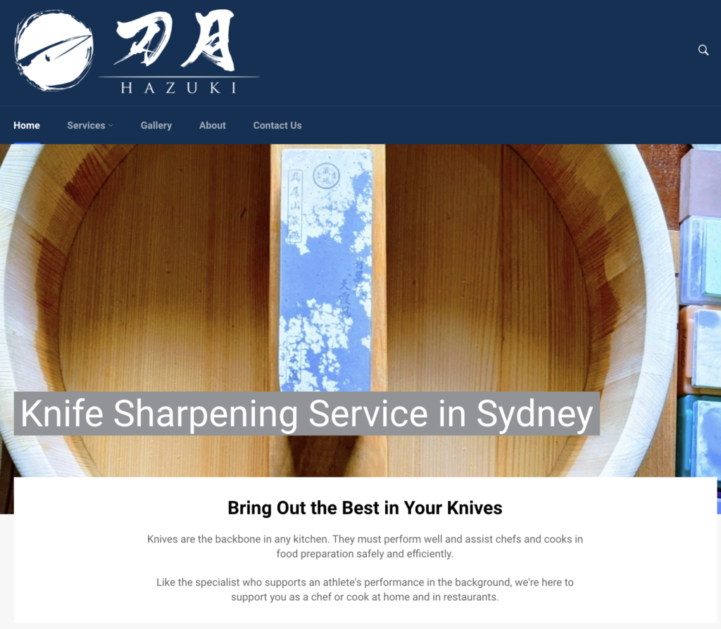 We've helped launching Hazuki website - Knife Sharpening Service in Sydney